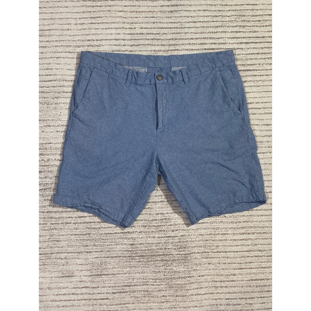 Calvin Klein Mens Blue Cotton Chino Shorts Size‎ 34 Flat Front Casual Chambray